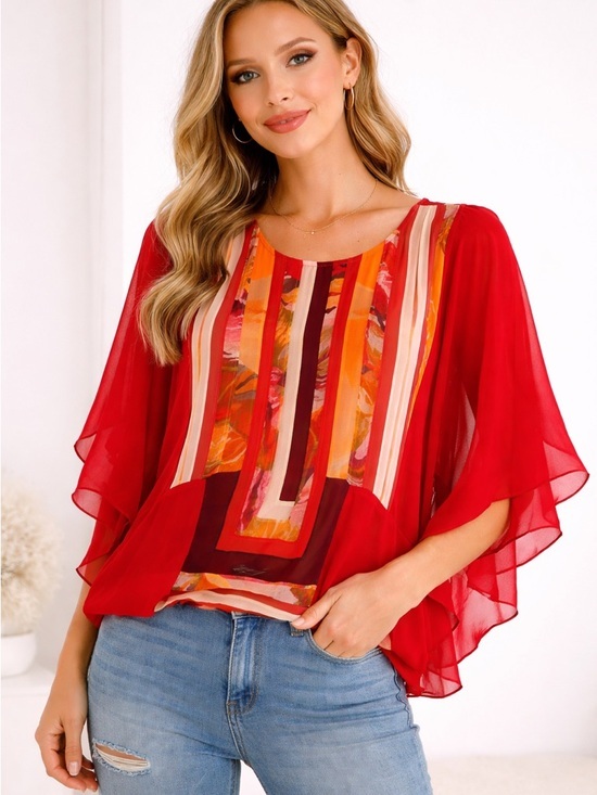 Sachin + Babi Tops - Sachin + Babi Red and Orange Chiffon Blouse